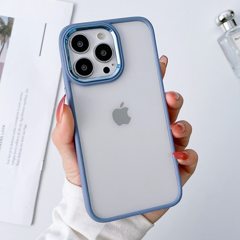 Color Bumper Metal Lens Frame Clear Case