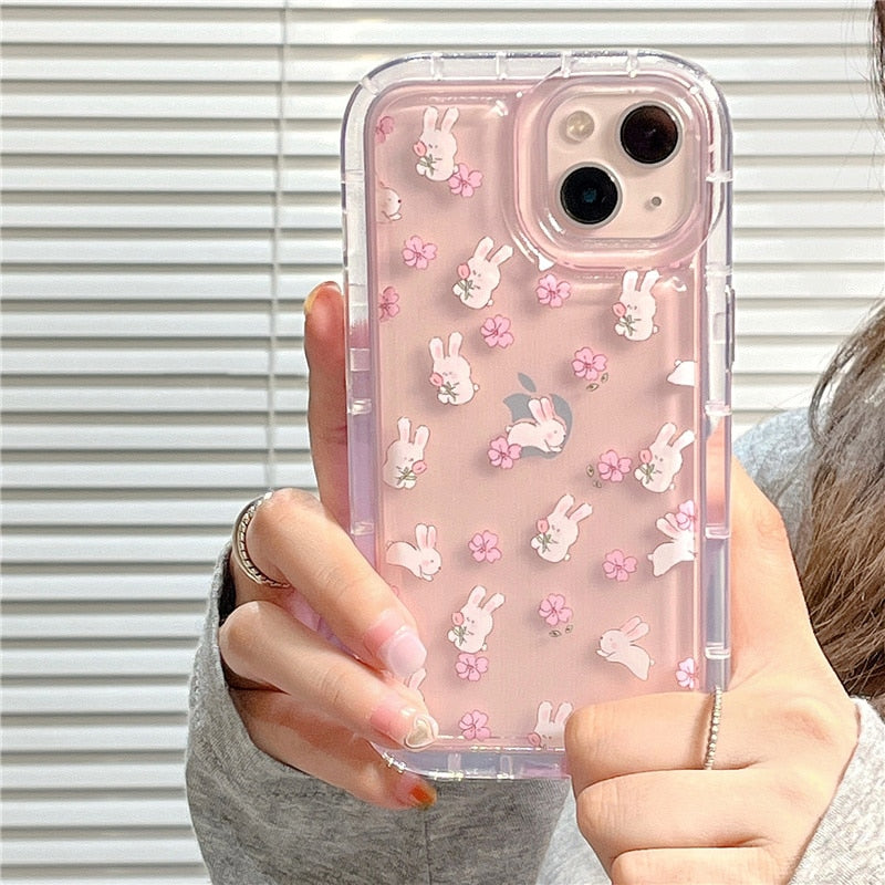 Pink Floral Bunny Shockproof Clear Case