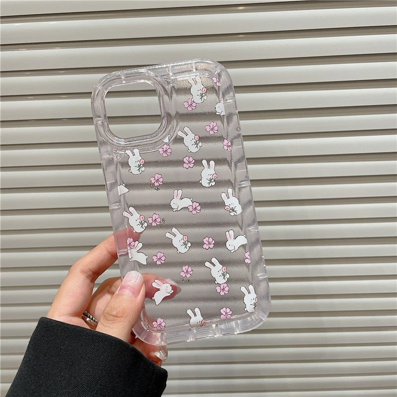 Pink Floral Bunny Shockproof Clear Case