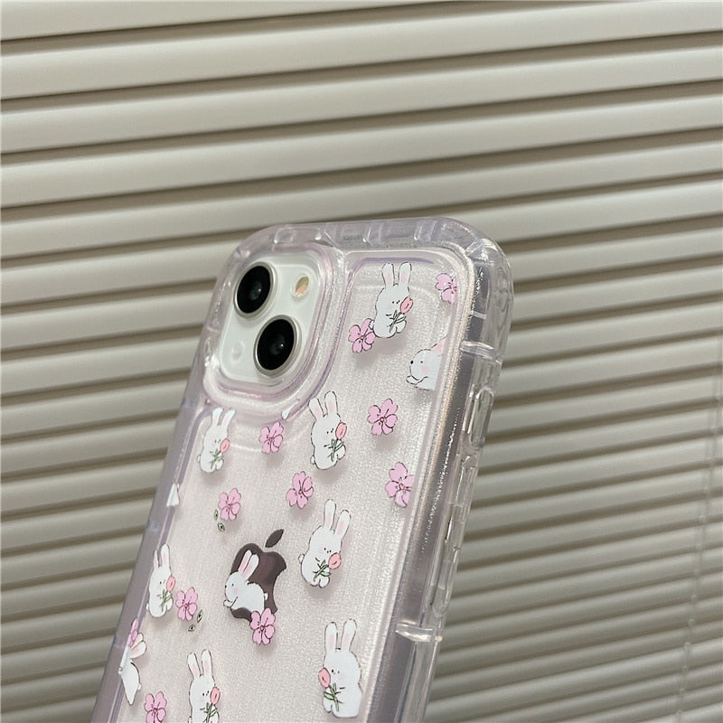 Pink Floral Bunny Shockproof Clear Case