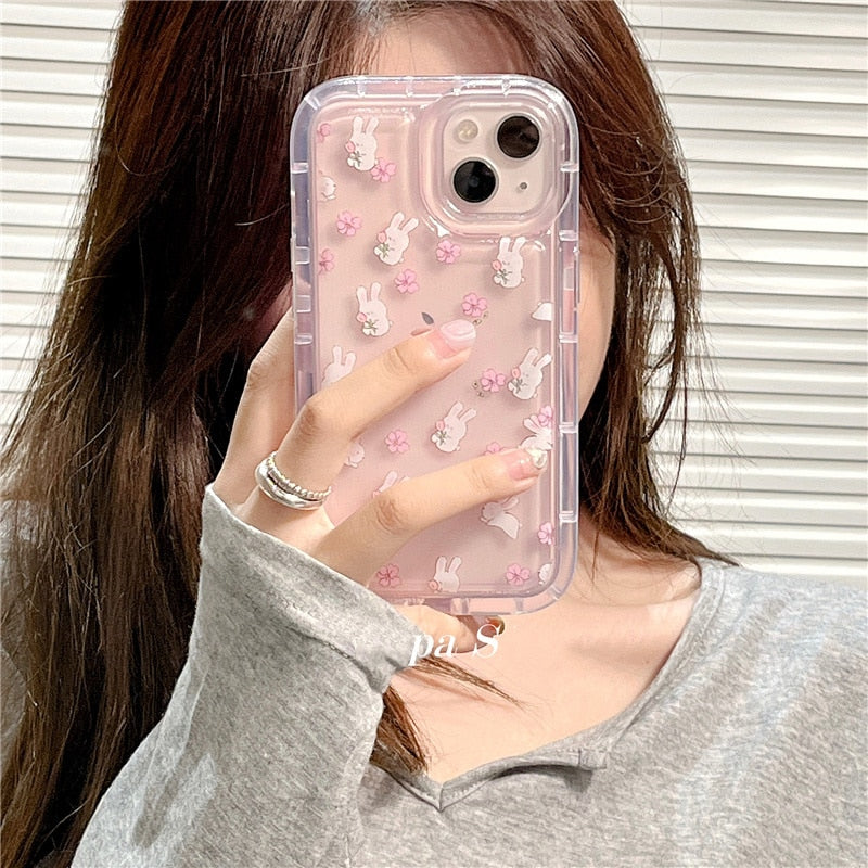 Pink Floral Bunny Shockproof Clear Case