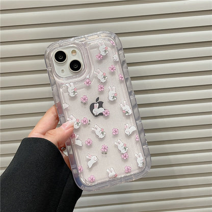 Pink Floral Bunny Shockproof Clear Case